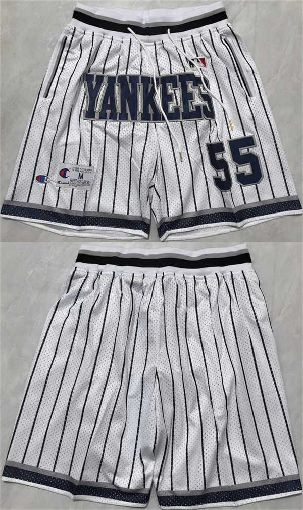 Mens New Yok Yankees #55 White Shorts (Run Small)->mlb shorts->MLB Jersey
