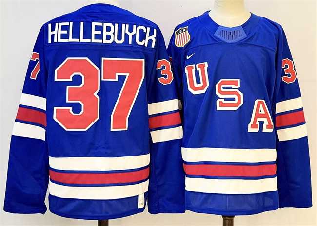 Mens USA #37 Connor Hellebuyck Royal 2025-2026 Stitched Jersey->olympics usa jerseys->NHL Jersey