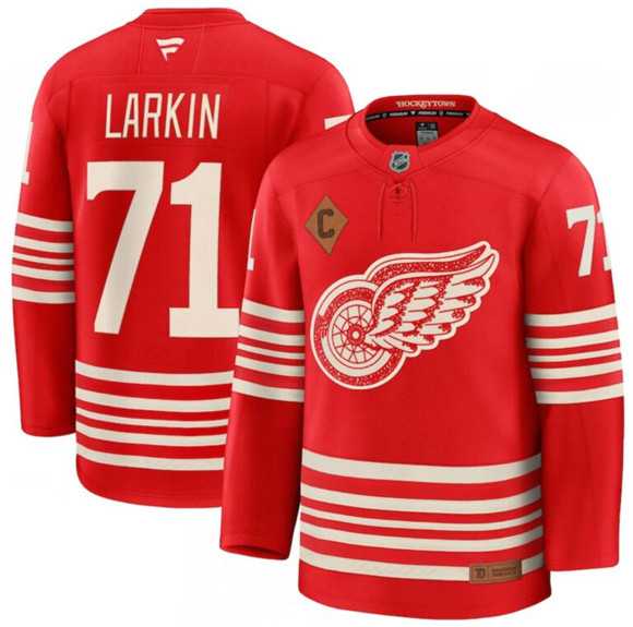 Men%27s Detroit Red Wings #71 Dylan Larkin Red 2025 With C Patch Centennial Premium Stitched Jersey Dzhi->new york rangers->NHL Jersey