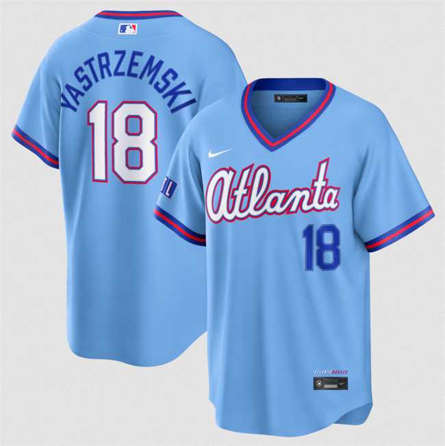 Men%27s Atlanta Braves #18 Mike Yastrzemski Powder Blue 2026 City Connect Stadium Stitched Jersey Dzhi->atlanta braves->MLB Jersey