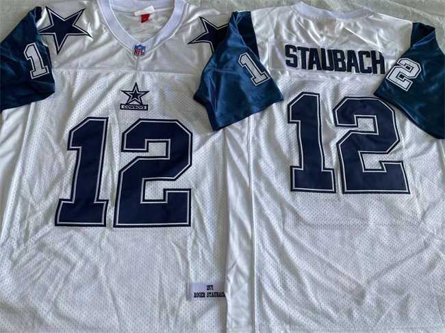 Men%27s Dallas Cowboys #12 Roger Staubach White Throwback Stitched Jersey->new york giants->NFL Jersey