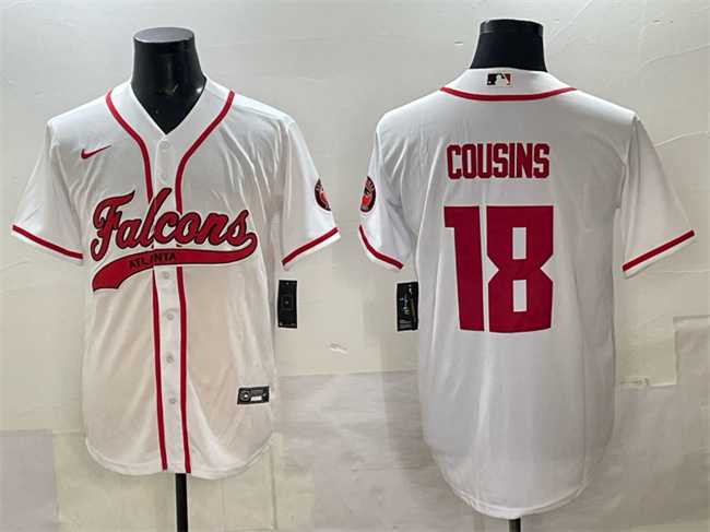 Men%27s Atlanta Falcons #18 Kirk Cousins White With Patch Cool Base Stitched Baseball Jersey->atlanta falcons->NFL Jersey