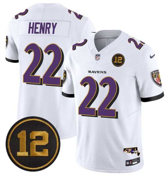 Men%27s Baltimore Ravens #22 Derrick Henry White 2025 F.U.S.E Jacoby Jones Patch Vapor Limited Jersey Dzhi->baltimore ravens->NFL Jersey