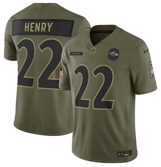 Men%27s Baltimore Ravens #22 Derrick Henry Olive 2025 Salute to Service Limited Stitched Jersey Dyin->baltimore ravens->NFL Jersey