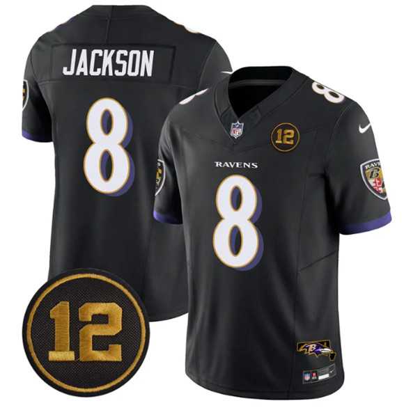 Men%27s Baltimore Ravens #8 Lamar Jackson Black 2025 F.U.S.E Jacoby Jones Patch Vapor Limited Jersey Dzhi->atlanta falcons->NFL Jersey