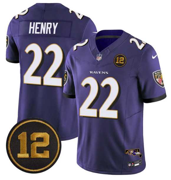 Men%27s Baltimore Ravens #22 Derrick Henry Purple 2025 F.U.S.E Jacoby Jones Patch Vapor Limited Jersey Dzhi->baltimore ravens->NFL Jersey