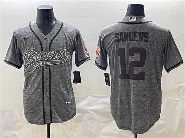 Men%27s Cleveland Browns #12 Shedeur Sanders Gray With Patch Cool Base Stitched Baseball Jersey->cleveland browns->NFL Jersey