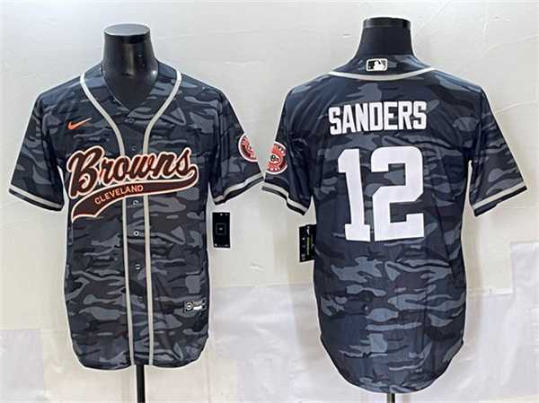 Men%27s Cleveland Browns #12 Shedeur Sanders Gray Camo With Patch Cool Base Stitched Baseball Jersey->nfl just don shorts->NFL Jersey