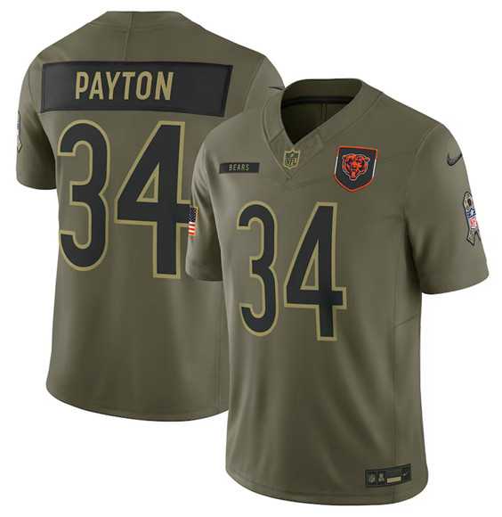 Men%27s Chicago Bears #34 Walter Payton Olive 2025 Salute to Service Limited Stitched Jersey Dyin->chicago bears->NFL Jersey