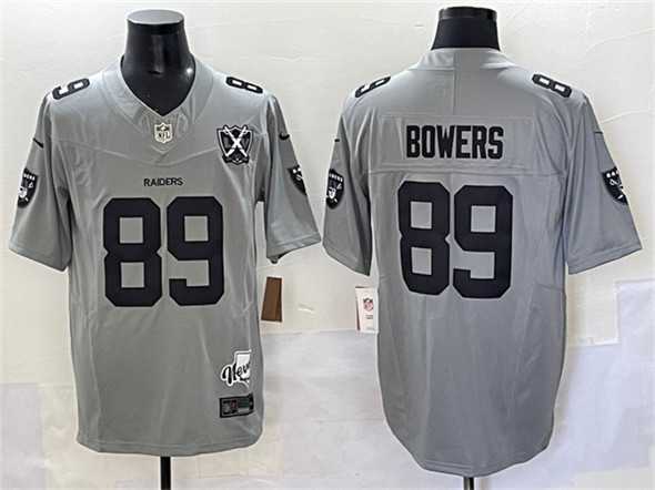 Men%27s Las Vegas Raiders #89 Brock Bowers Gray 2024 F.U.S.E With Nevada Silver Stat Patch And 65th Anniversary Patch Stitched Football Jersey->jacksonville jaguars->NFL Jersey