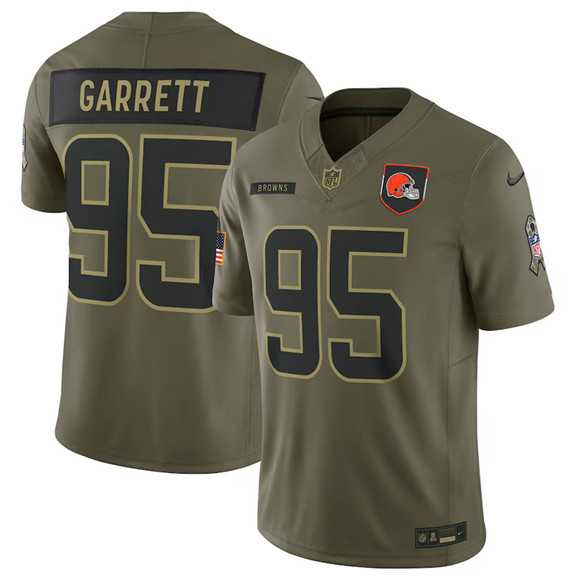 Men%27s Cleveland Browns #95 Myles Garrett Olive 2025 Salute to Service Limited Stitched Jersey Dyin->cleveland browns->NFL Jersey