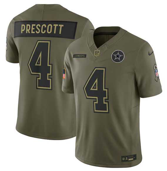 Men%27s Dallas Cowboys #4 Dak Prescott Olive 2025 Salute to Service Limited Stitched Jersey Dyin->cleveland browns->NFL Jersey