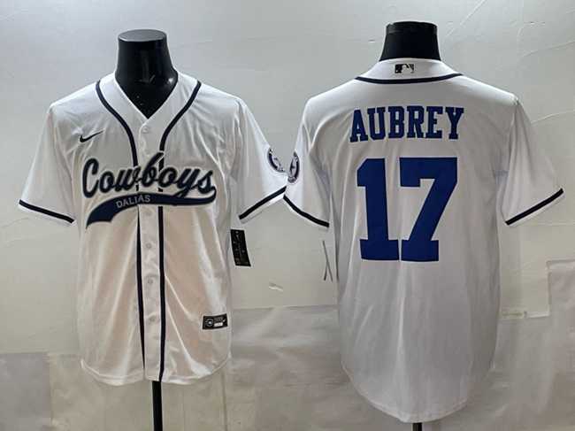Men%27s Dallas Cowboys #17 Brandon Aubrey White Cool Base Stitched Baseball Jersey->dallas cowboys->NFL Jersey