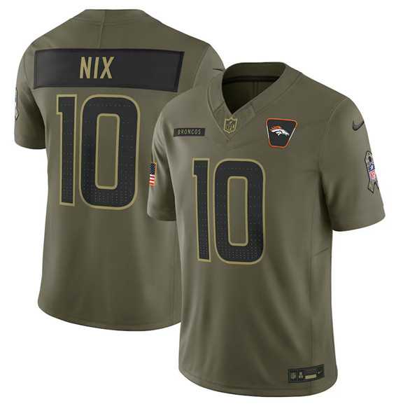 Men%27s Denver Broncos #10 Bo Nix Olive 2025 Salute to Service Limited Stitched Jersey Dyin->dallas cowboys->NFL Jersey