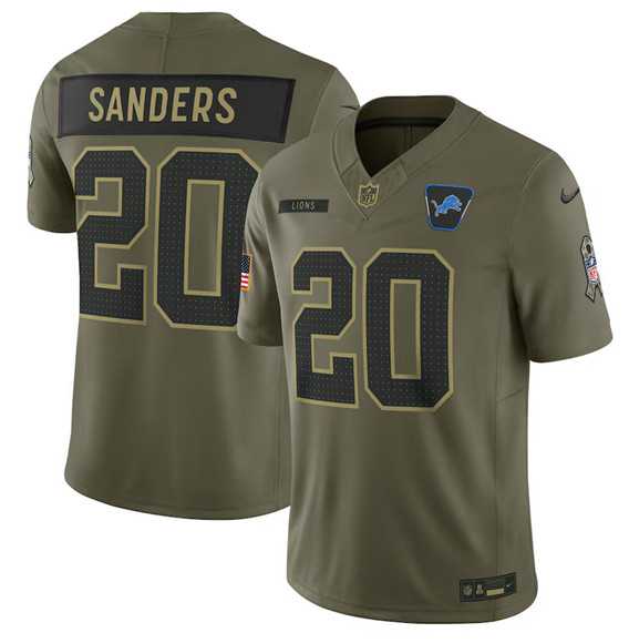 Men%27s Detroit Lions #20 Barry Sanders Olive 2025 Salute to Service Limited Stitched Jersey Dyin->detroit lions->NFL Jersey