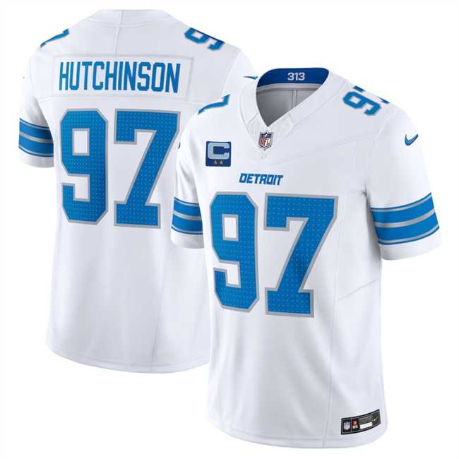 Men%27s Detroit Lions #97 Aidan Hutchinson White 2025 F.U.S.E. With 2-Star C Patch Vapor Limited Stitched Jersey Dzhi->detroit lions->NFL Jersey