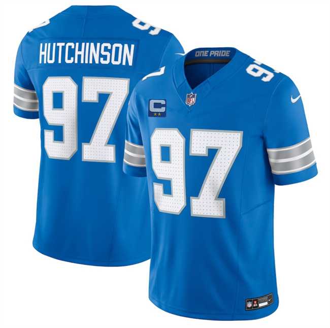 Men%27s Detroit Lions #97 Aidan Hutchinson Blue 2025 F.U.S.E. With 2-Star C Patch Vapor Limited Stitched Jersey Dzhi->detroit lions->NFL Jersey