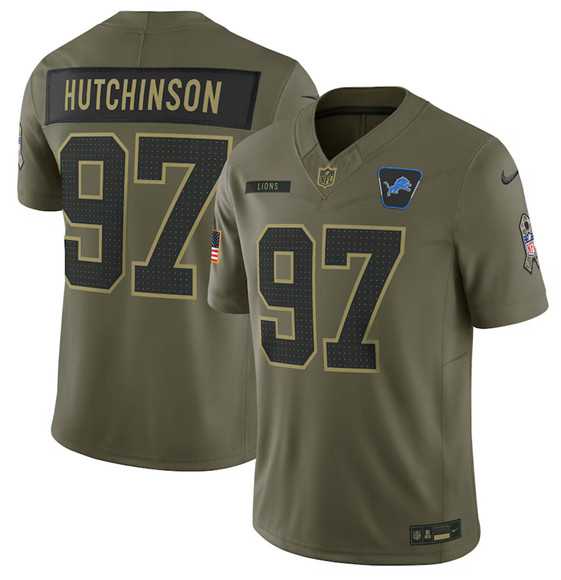 Men%27s Detroit Lions #97 Aidan Hutchinson Olive 2025 Salute to Service Limited Stitched Jersey Dyin->detroit lions->NFL Jersey