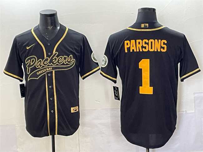 Men%27s Green Bay Packers #1 Micah Parsons Black Gold Cool Base Stitched Baseball Jersey->detroit lions->NFL Jersey