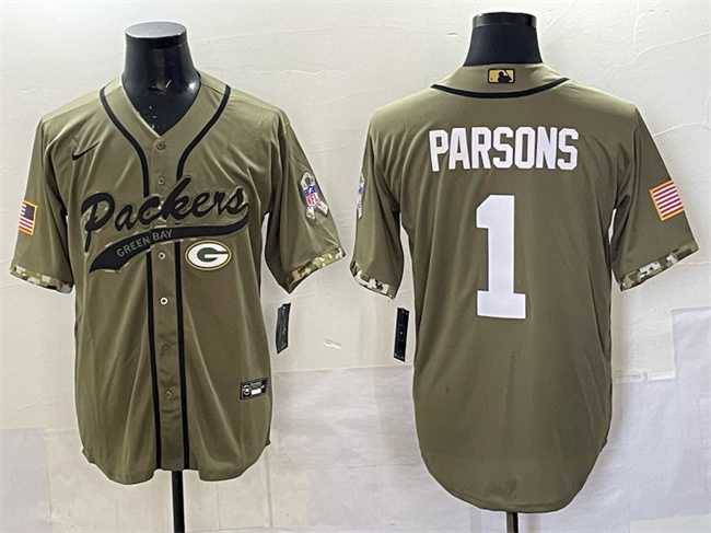 Men%27s Green Bay Packers #1 Micah Parsons Olive Salute to Service Cool Base Stitched Baseball Jersey->green bay packers->NFL Jersey