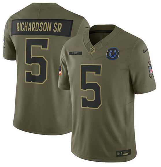 Men%27s Indianapolis Colts #5 Anthony Richardson Sr. Olive 2025 Salute to Service Limited Stitched Jersey Dyin->green bay packers->NFL Jersey
