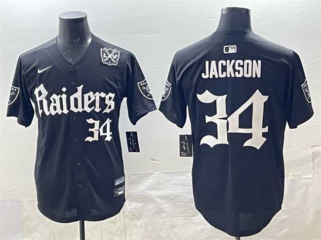 Men%27s Las Vegas Raiders #34 Bo Jackson Black %27Gothic Sin City Shadows Edition%27 With 65th Anniversary Patch Vapor Limited Stitched Baseball Jersey->las vegas raiders->NFL Jersey