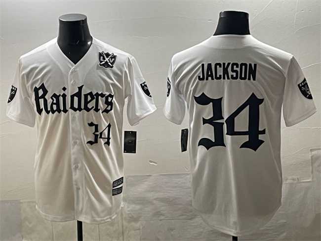 Men%27s Las Vegas Raiders #34 Bo Jackson White %27Gothic Sin City Shadows Edition%27 With 65th Anniversary Patch Vapor Limited Stitched Baseball Jersey->las vegas raiders->NFL Jersey