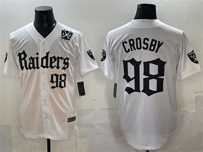 Men%27s Las Vegas Raiders #98 Maxx Crosby White %27Gothic Sin City Shadows Edition%27 With 65th Anniversary Patch Vapor Limited Stitched Baseball Jersey->las vegas raiders->NFL Jersey