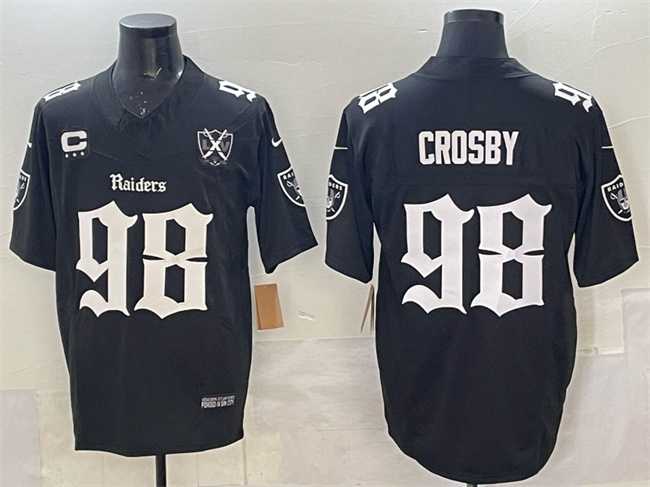 Men%27s Las Vegas Raiders #98 Maxx Crosby Black F.U.S.E. Gothic Sin City Shadows Edition With 65th Anniversary 3-Star C Patch Vapor Untouchable Limited Stitched Jersey->las vegas raiders->NFL Jersey