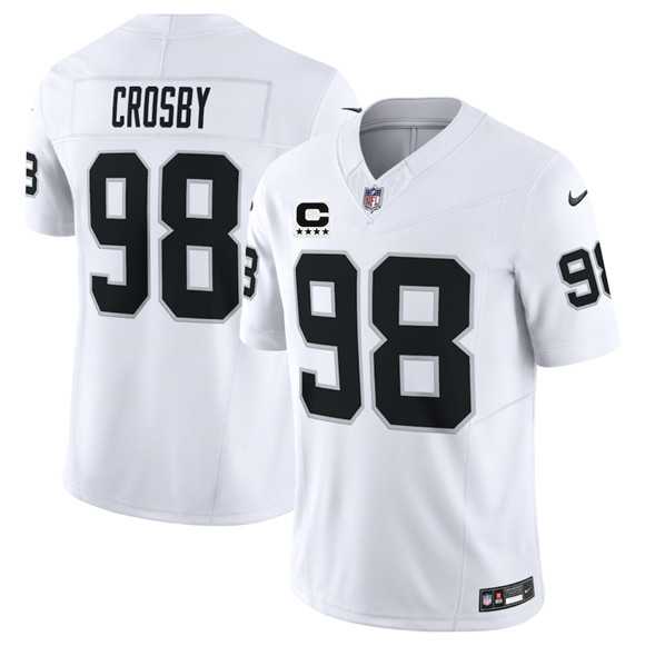 Men%27s Las Vegas Raiders #98 Maxx Crosby White 2025 F.U.S.E. With 4-Star C Patch Vapor Limited Stitched Jersey Dzhi->las vegas raiders->NFL Jersey