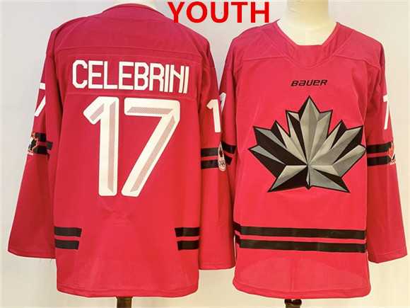 Youth Canada Hockey #17 Macklin Celebrini Red 2026 Olympics Stitched Jersey->olympics canada jerseys->NHL Jersey