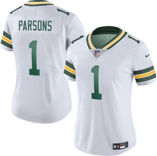 Women%27s Green Bay Packers #1 Micah Parsons White 2025 Vapor Untouchable Limited Stitched Jersey Dzhi->green bay packers->NFL Jersey