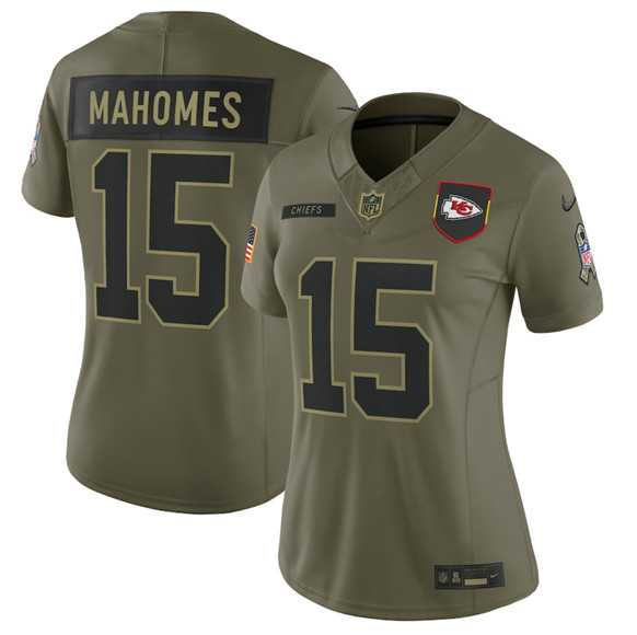 Women%27s Kansas City Chiefs #15 Patrick Mahomes Olive 2025 Salute to Service Limited Stitched Jersey Dyin->green bay packers->NFL Jersey