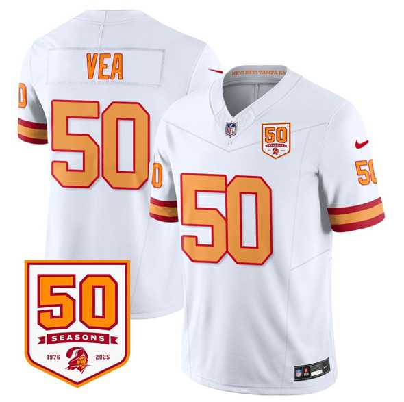 Men & Women & Youth Tampa Bay Buccaneers #50 Vita Vea White 2025 F.U.S.E. 50th Anniversary Patch Vapor Limited Stitched Jersey->tampa bay buccaneers->NFL Jersey