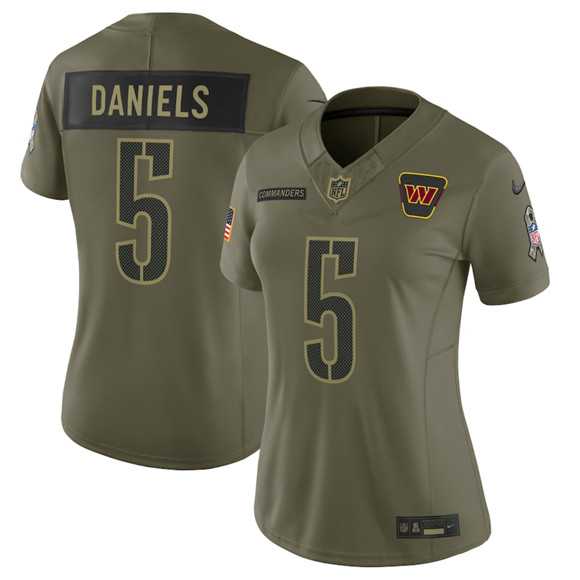 Women%27s Washington Commanders #5 Jayden Daniels Olive 2025 Salute to Service Limited Stitched Jersey Dyin->kansas city chiefs->NFL Jersey