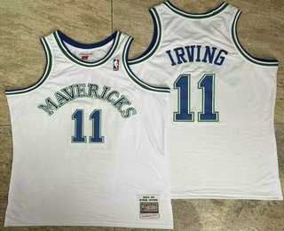 Men%27s Dallas Mavericks #11 Kyrie Irving White AU Throwback Jersey->dallas mavericks->NBA Jersey