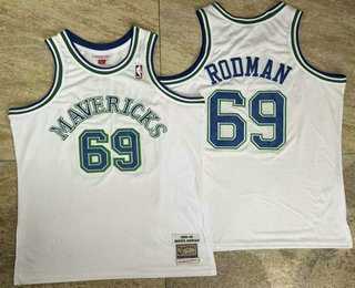 Men%27s Dallas Mavericks #69 Dennis Rodman White AU Throwback Jersey->college and high school->NBA Jersey