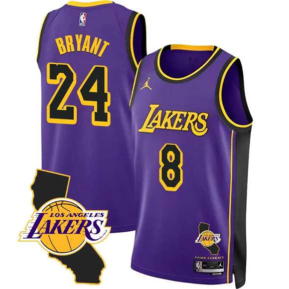 Men%27s Los Angeles Lakers Front #8 Back #24 Kobe Bryant Purple 2025 California Patch Stitched Jersey Dzhi->college and high school->NBA Jersey