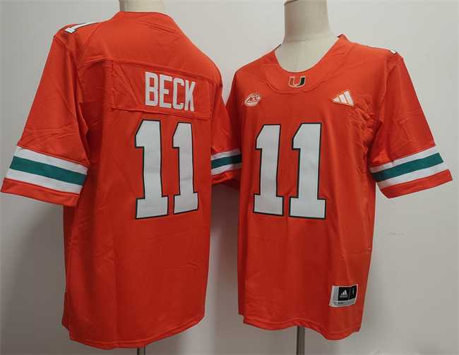 Men%27s Miami Hurricanes #11 Carson Beck Orange Stitched Football Jersey->miami hurricanes->NCAA Jersey