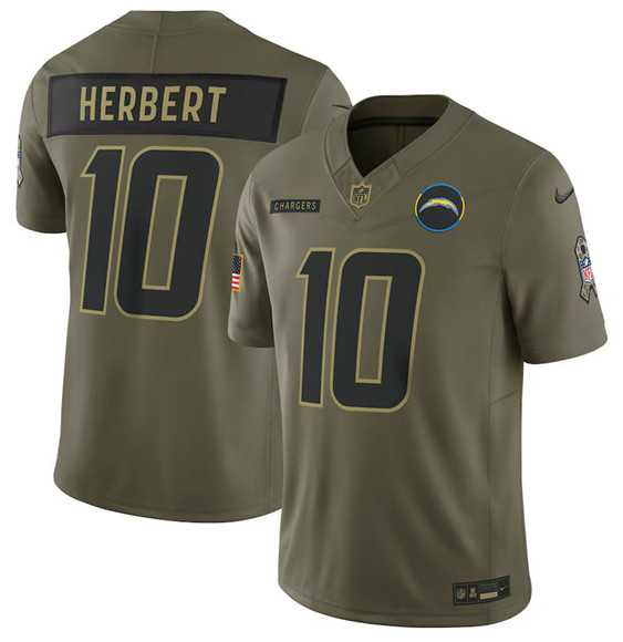 Men%27s Los Angeles Chargers #10 Justin Herbert Olive 2025 Salute to Service Limited Stitched Jersey Dyin->los angeles chargers->NFL Jersey