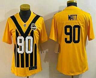 Womens Pittsburgh Steelers #90 TJ Watt Limited Yellow Throwback Vapor Jersey->pittsburgh steelers->NFL Jersey