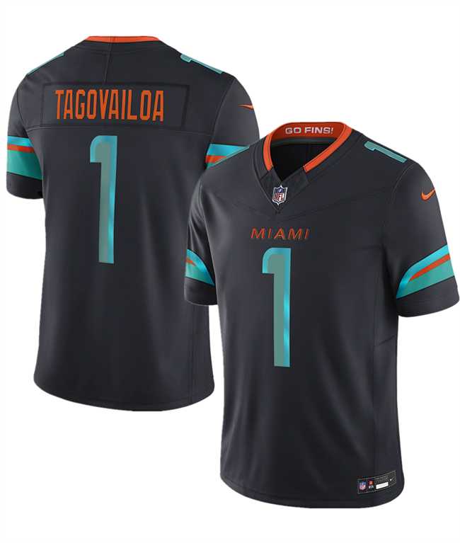 Men%27s Miami Dolphins #1 Tua Tagovailoa Black 2025 F.U.S.E. %27Rivalries%27 Vapor Limited Stitched Jersey Dzhi->los angeles rams->NFL Jersey