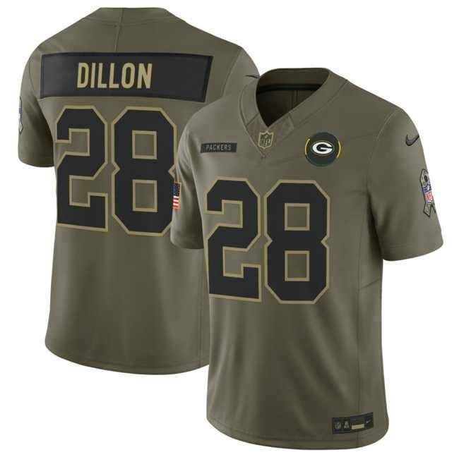 Mens Green Bay Packers #28 A. J. Dillon Olive 2025 F.U.S.E. Salute to Service Limited Stitched Jersey Dyin->green bay packers->NFL Jersey