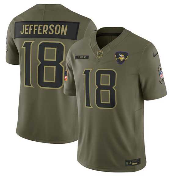 Men%27s Minnesota Vikings #18 Justin Jefferson Olive 2025 Salute to Service Limited Stitched Jersey Dyin->miami dolphins->NFL Jersey