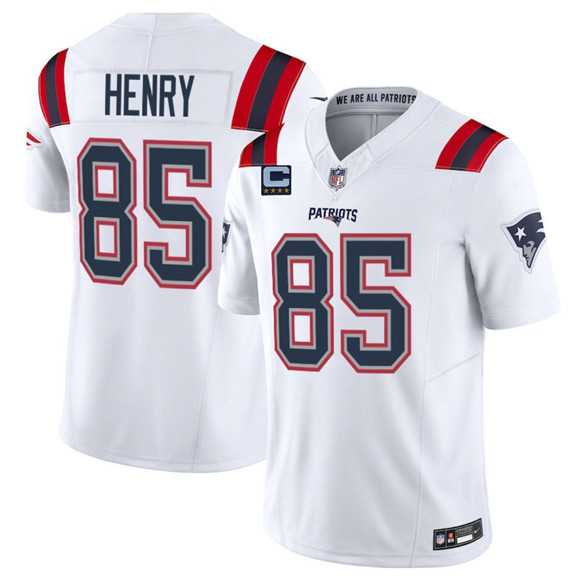 Men%27s New England Patriots #85 Hunter Henry White 2025 F.U.S.E. With 4-Star C Patch Vapor Limited Stitched Jersey Dzhi->new england patriots->NFL Jersey