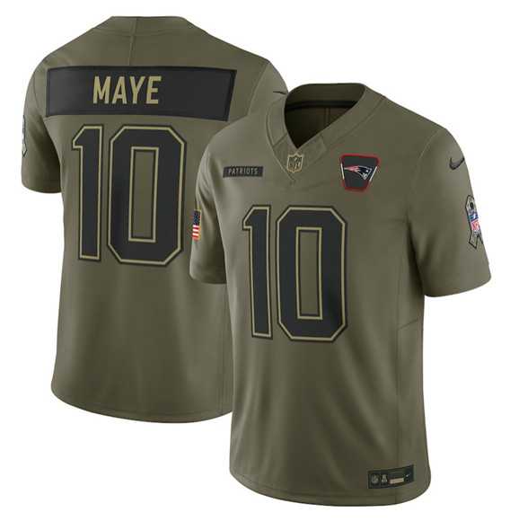 Men%27s New England Patriots #10 Drake Maye Olive 2025 Salute to Service Limited Stitched Jersey Dyin->new england patriots->NFL Jersey