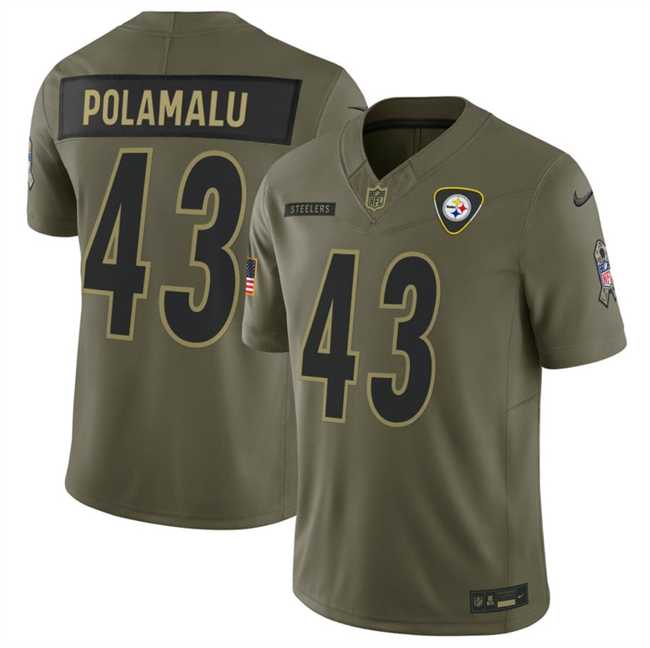 Mens Pittsburgh Steelers #43 Troy Polamalu Olive 2025 F.U.S.E. Salute to Service Limited Stitched Jersey Dyin->pittsburgh steelers->NFL Jersey