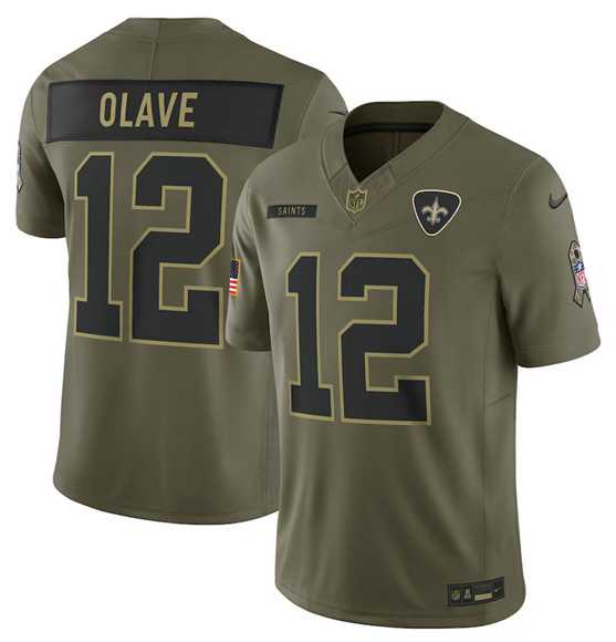 Men%27s New Orleans Saints #12 Chris Olave Olive 2025 Salute to Service Limited Stitched Jersey Dyin->new england patriots->NFL Jersey