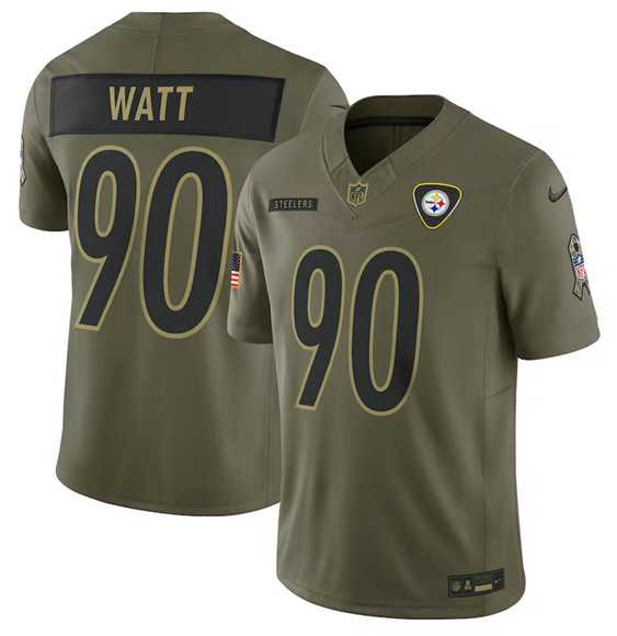Men%27s Pittsburgh Steelers #90 T.J. Watt Olive 2025 Salute to Service Limited Stitched Jersey Dyin->philadelphia eagles->NFL Jersey