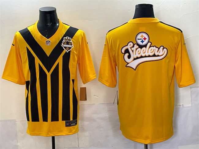 Men%27s Pittsburgh Steelers Team Big Logo Gold 1933 Throwback Alternate Stitched Jersey->pittsburgh steelers->NFL Jersey